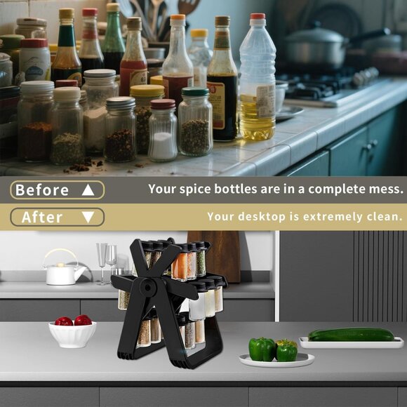 Rotating Spice Rack Organizer, spice jars,18 Glass Jars, 18 jar rotating spice - Picture 4 of 8